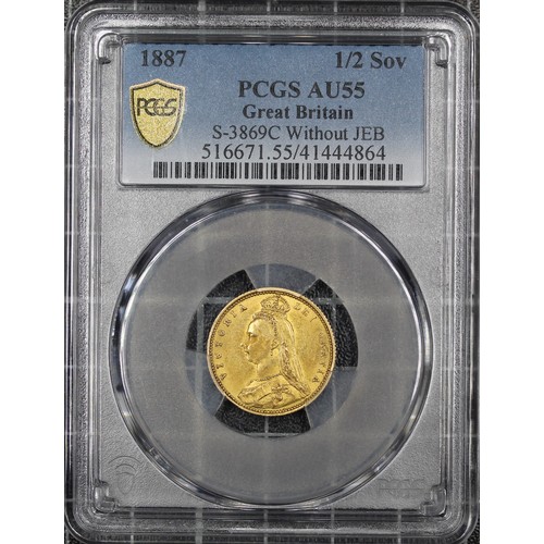 83 - 1887 Half Sovereign, PCGS AU55, Victoria. No JEB on truncation, rated R in Marsh with an estimated m... 