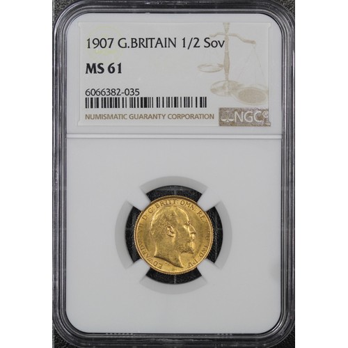 85 - 1907 Half Sovereign, NGC MS61, Edward VII. EF. [Marsh 510, S.3974B]