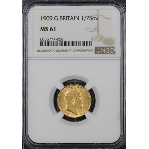 86 - 1909 Half Sovereign, NGC MS61, Edward VII. aEF/EF. [Marsh 512, S.3974B]