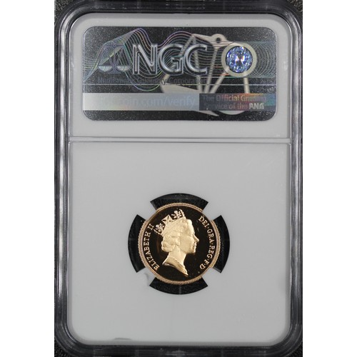 87 - NGC PF70 Ultra Cameo 1988 Proof half sovereign, Elizabeth II. Obverse portrait by Raphael Maklouf. A... 