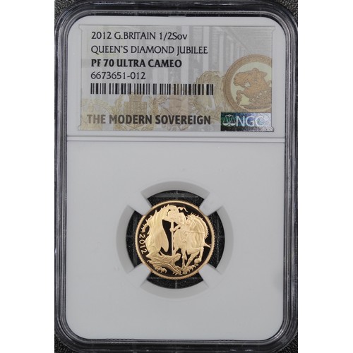 93 - NGC PF70 Ultra Cameo 2012 Proof half sovereign, Elizabeth II. Special reverse with stylised St. Geor... 