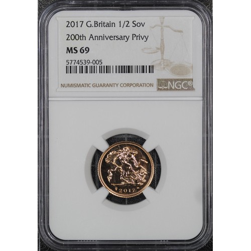 96 - 2017 Half sovereign, NGC MS69, Elizabeth II. Obverse portrait by Jody Clark. Reverse with 