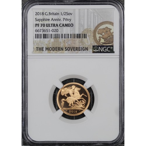 97 - NGC PF70 Ultra Cameo 2018 Proof half sovereign, Elizabeth II. Obverse portrait by Jody Clark, crowne... 