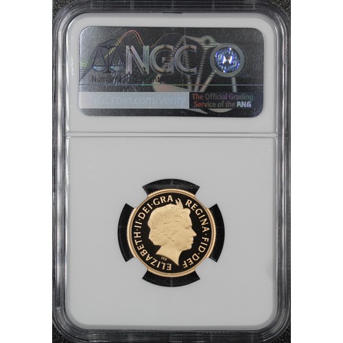 120 - NGC PF70 Ultra Cameo 2015 Proof sovereign, Elizabeth II. Fourth obverse portrait by Ian Rank-Broadle... 