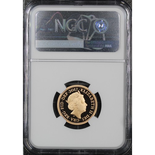 123 - NGC PF70 Ultra Cameo 2017 Proof sovereign, Elizabeth II. Special reverse design commemorating the 20... 