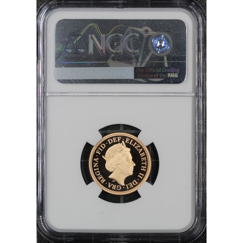 128 - NGC PF70 Ultra Cameo 2022 Piedfort proof sovereign, Elizabeth II. Platinum Jubilee special reverse d... 