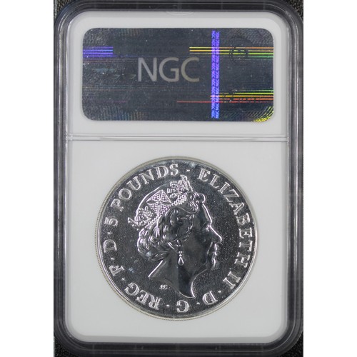 227 - 2016 2oz silver Queen's Beasts Lion of England, NGC MS69, Elizabeth II. About as struck, nFDC/FDC an... 