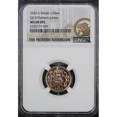 100 - 2022 Half sovereign, NGC MS68 DPL, Charles III. Memorial special reverse design by Jody Clark. About... 