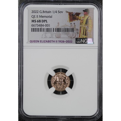 81 - 2022 Quarter sovereign, NGC MS68 DPL, Charles III. Memorial special reverse design by Jody Clark. Ab... 