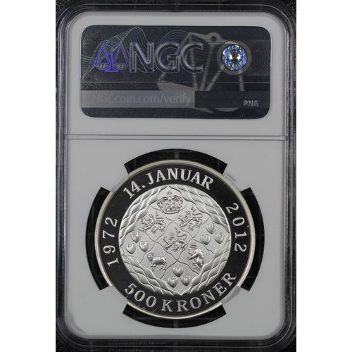 259 - Denmark, NGC PF69 Ultra Cameo, 2012 Silver proof 500 Kroner struck to commemorate 40th Anniversary o... 