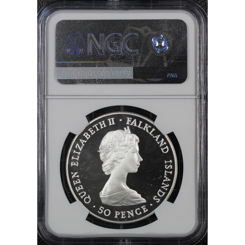 265 - Falkland Islands NGC PF68 Ultra Cameo 1983 Silver proof 50p, Elizabeth II. Struck to commemorate the... 