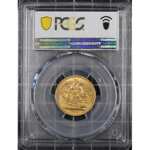 114 - Top Pop 1976 Sovereign, NGC MS66, Elizabeth II. Obverse portrait by Arnold Machin. A premium example... 