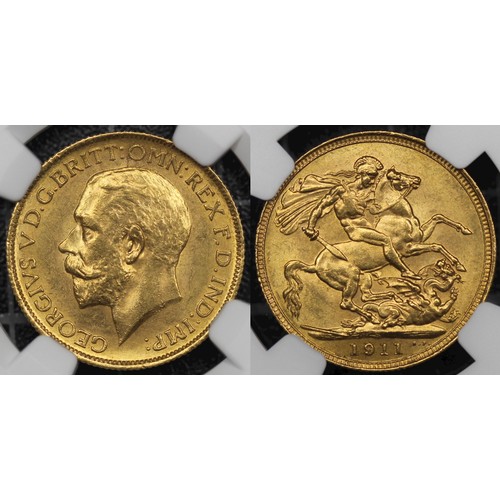 148 - Australia, 1911-S Sovereign, NGC MS63, George V. Sydney mint. aUNC. [Marsh 271, S.4003]... 