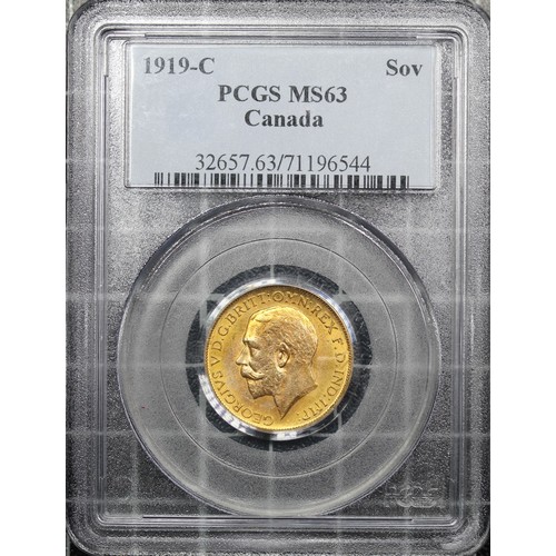 155 - Canada, 1919-C Sovereign, PCGS MS63, George V, Ottawa Mint. Always desirable to sovereign collectors... 