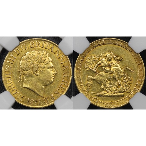 102 - 1817 Sovereign, NGC AU55, George III. The first year in the modern sovereign series and the first ap... 