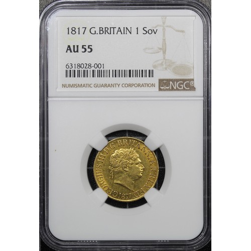 102 - 1817 Sovereign, NGC AU55, George III. The first year in the modern sovereign series and the first ap... 