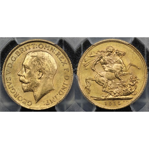 108 - 1915 Sovereign, PCGS MS64, George V. A strong example with residual lustre. aUNC/UNC. [Marsh 217, S.... 