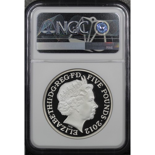 203 - NGC PF69 Ultra Cameo 2012 Silver proof piedfort £5 coin, Elizabeth II. Struck with colour finish to ... 