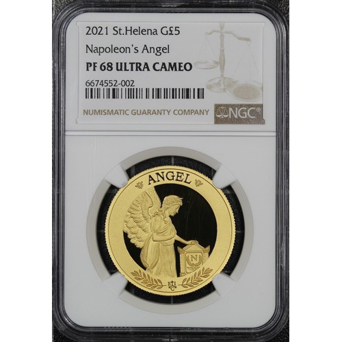 162 - Top Pop St. Helena, NGC PF68 Ultra Cameo 2021 gold proof five pounds featuring Napoleon's Angel stru... 