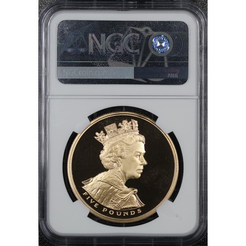 137 - NGC PF70 Ultra Cameo 2002 Gold Proof quintuple sovereign/five pounds, Elizabeth II,  struck to comme... 