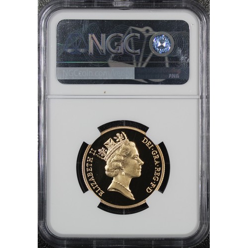 134 - NGC PF70 Ultra Cameo 1987 Proof double sovereign/two pounds, Elizabeth II. Obverse portrait by Rapha... 