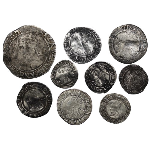 44 - Elizabeth I (1558-1603) assortment (9), penny to sixpence. Mixed grades, occasionally cleaned.