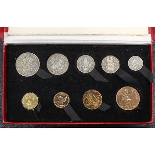 76 - 1950 Proof set, George VI, in original red box of issue. Obverses with signs of ribbon toning, the b... 