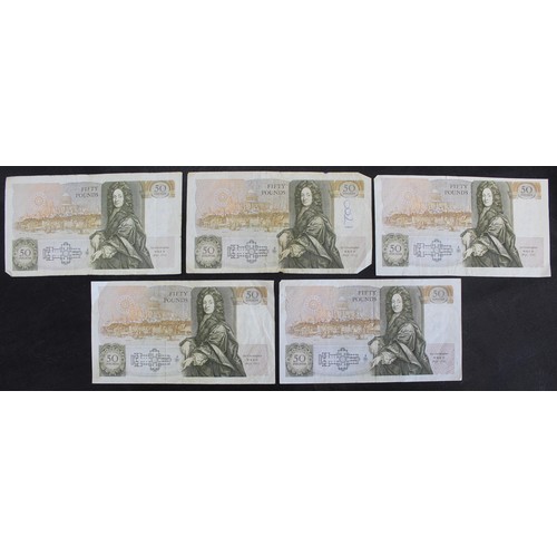 20 - Bank of England £50 notes (5) all Chief Cashier G.M. Gill (B356) 1988 series with Sir Chr... 