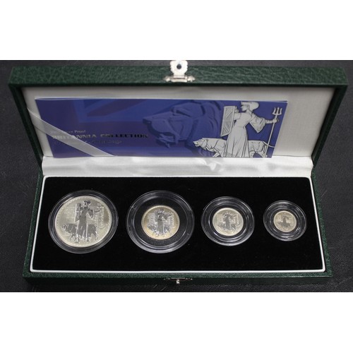 220 - 2001 Silver Britannia 4-coin proof set. Special reverse featuring standing Britannia with lion by Ph... 