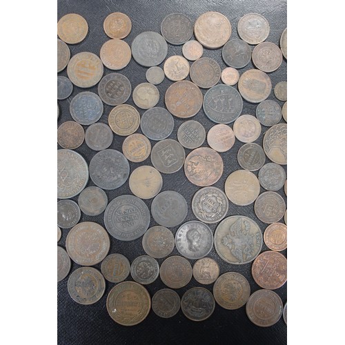 320 - Over 850g mainly 19th century mixed UK & World copper and bronze coins. A varied assortment heav... 