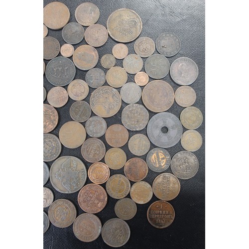 320 - Over 850g mainly 19th century mixed UK & World copper and bronze coins. A varied assortment heav... 