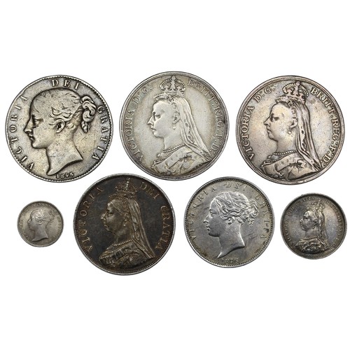 318 - Victoria silver assortment (7) comprising 1845 crown, 1889 crown, 1892 crown, 1889 double florin, 18... 