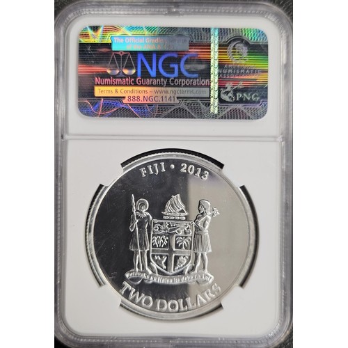 266 - Fiji, NGC MS69, 2013 $2 featuring the Hawksbill Turtle and struck from 1oz fine silver. nFDC/FDC.... 