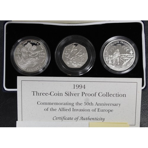 289 - 1994 Silver proof 3-coin Collection commemorating the 50th Anniversary of the Allied invasion of Eur... 