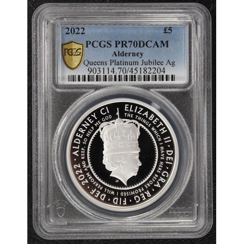 251 - Alderney, PCGS PR70DCAM 2022 Silver proof 2oz £5 coin struck to celebrate the Platinum  Jubilee of Q... 