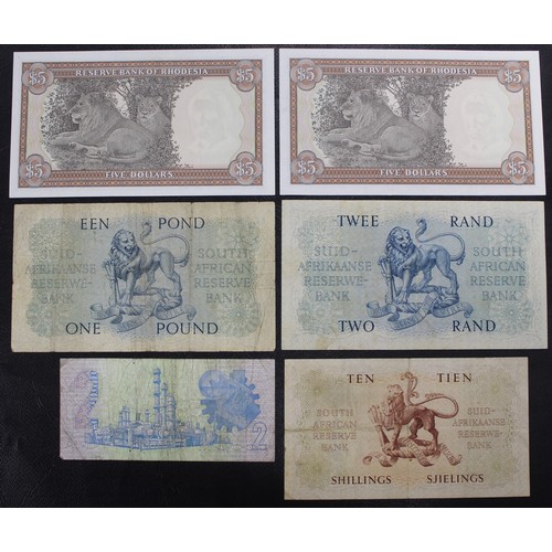 10 - Banknotes of South Africa & Rhodesia (6). Includes 1950's South Africa issues with the 1978 Rhod... 