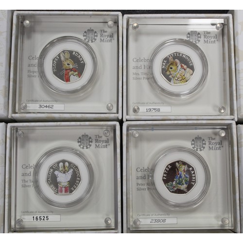 181 - 2018 Silver proof Beatrix Potter 50p's (4), the full set from this year including Peter Rabbit with ... 