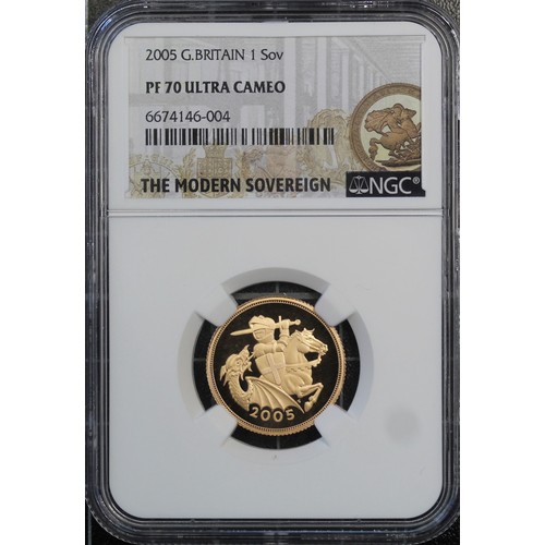 117 - NGC PF70 Ultra Cameo 2005 Proof sovereign, Elizabeth II. Special reverse design with stylised St. Ge... 