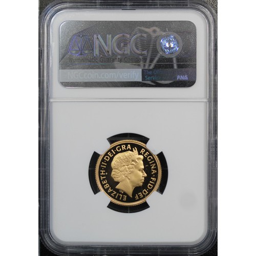 118 - NGC PF69 Ultra Cameo 2005 Proof sovereign, Elizabeth II. Special reverse design with stylised St. Ge... 