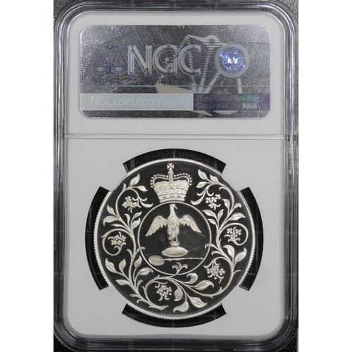 235 - NGC PF69 Ultra Cameo 1977 Silver proof crown, Elizabeth II. Struck to commemorate the silver Jubilee... 