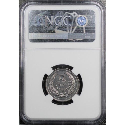 304 - Uruguay, NGC MS65 undated (c.1960) trial 5 Centesimos struck by the Royal Mint on a steel planchet. ... 