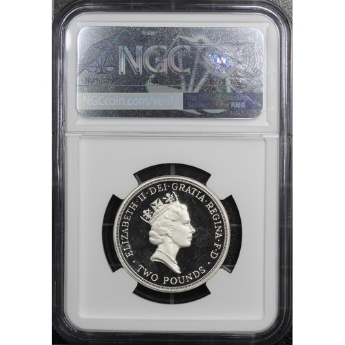 188 - NGC PF68 Ultra Cameo 1989 Silver piedfort proof £2, Elizabeth II. Struck to commemorate the 300th An... 