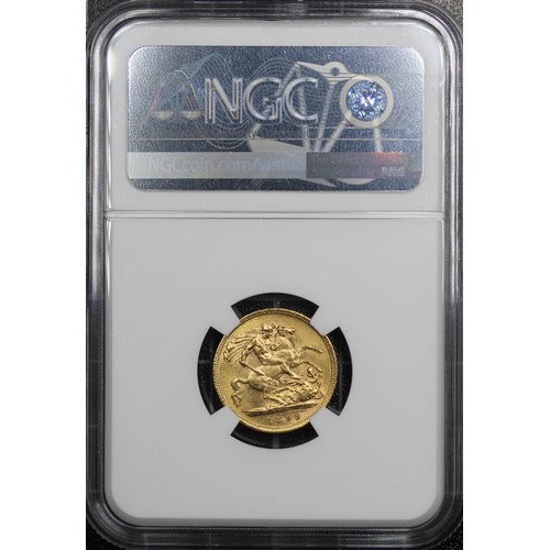 84 - 1899 Half Sovereign, NGC MS62, Victoria. A number of contact marks otherwise lustrous and vibrant. a... 