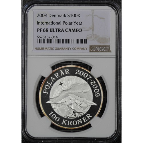 333 - Denmark, NGC PF68 Ultra Cameo 2009 Silver proof 100 Kroner, the final part of the International Pola... 