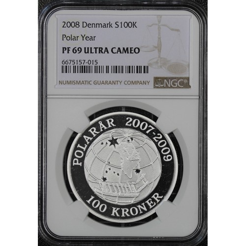 332 - Denmark, NGC PF69 Ultra Cameo 2008 Silver proof 100 Kroner, the second part of the International Pol... 