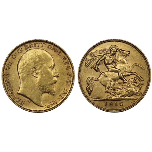 186 - 1910 Half sovereign, Edward VII. Reverse B with B.P. in exergue. aEF. [Marsh 513, S.3974B]