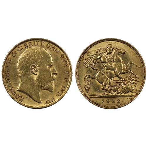 183 - 1908 Half sovereign, Edward VII. Reverse B with B.P. in exergue. Cleaned, gVF. [Marsh 511, S.3674B]... 