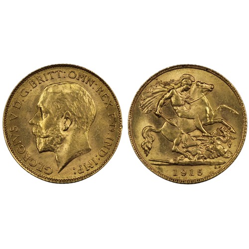 203 - 1915 Half sovereign, George V. EF with soft underlying lustre. [Marsh 530, S.4006]