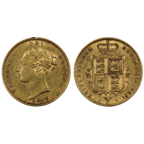 148 - 1878 Half sovereign, Victoria. Obv. Young bust, shield reverse with Die #41 below. Small edge bump b... 