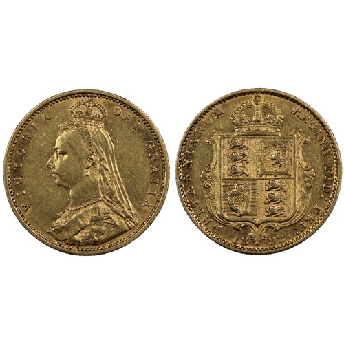 164 - 1892 Half sovereign, Victoria. Obv. Jubilee bust, shield reverse. nVF.